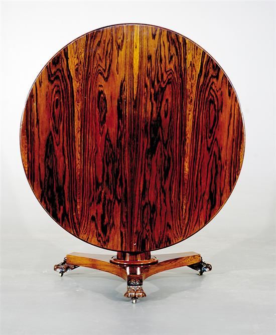 Appraisal: William IV rosewood breakfast table circa circular top with conforming