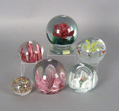 Appraisal: Six glass paperweights by Zimmerman New England glass Co and