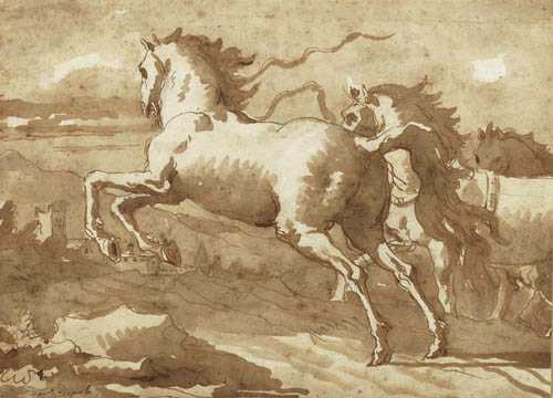 Appraisal: TIEPOLO GIOVANNI DOMENICO Venice Horses stampeding Pen in brown with