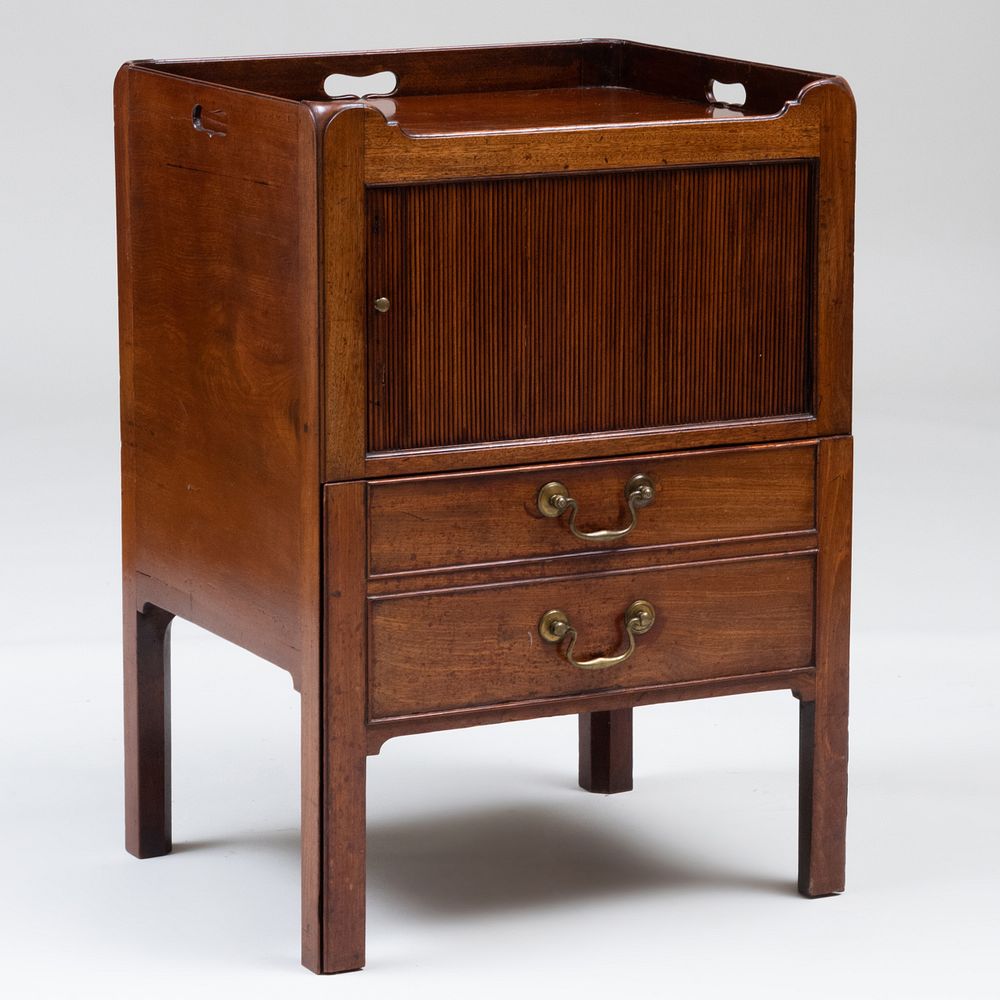 Appraisal: George III Style Mahogany Bedside Cabinet The tambour slide over