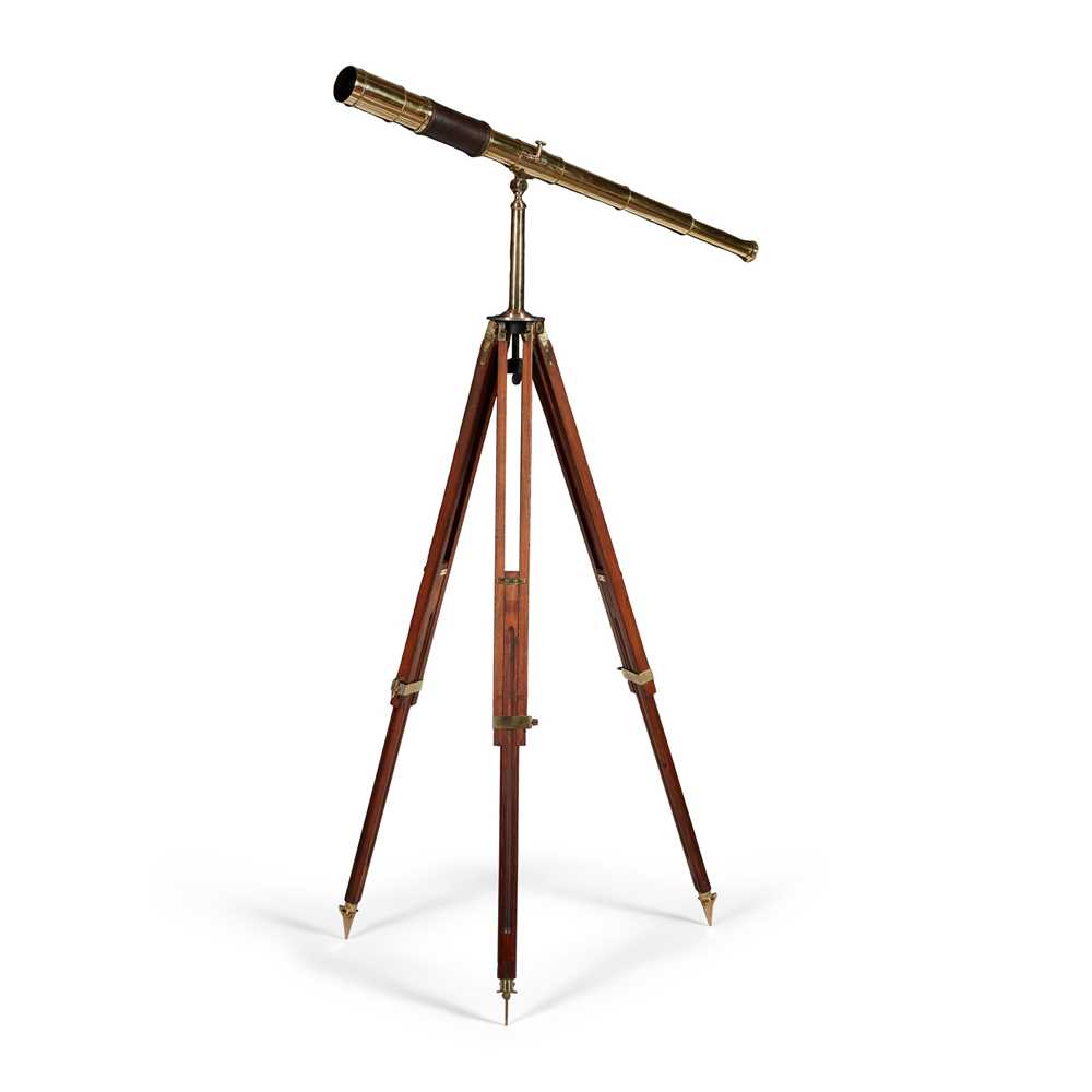 Appraisal: FRENCH BRASS DRAW TELESCOPE AND MAHOGANY TRIPOD STAND LATE TH