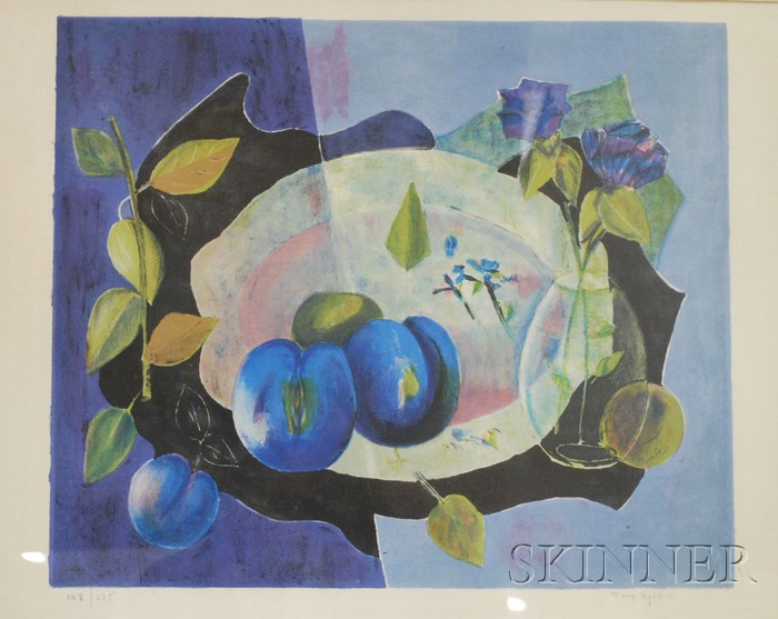 Appraisal: Framed Tony Agostini Color Lithograph Plate with Vase and Fruit