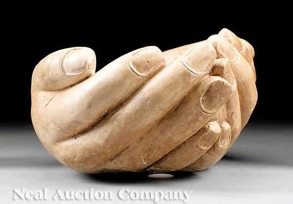 Appraisal: A Monumental Marble Carving of Cupped Hands intended as a