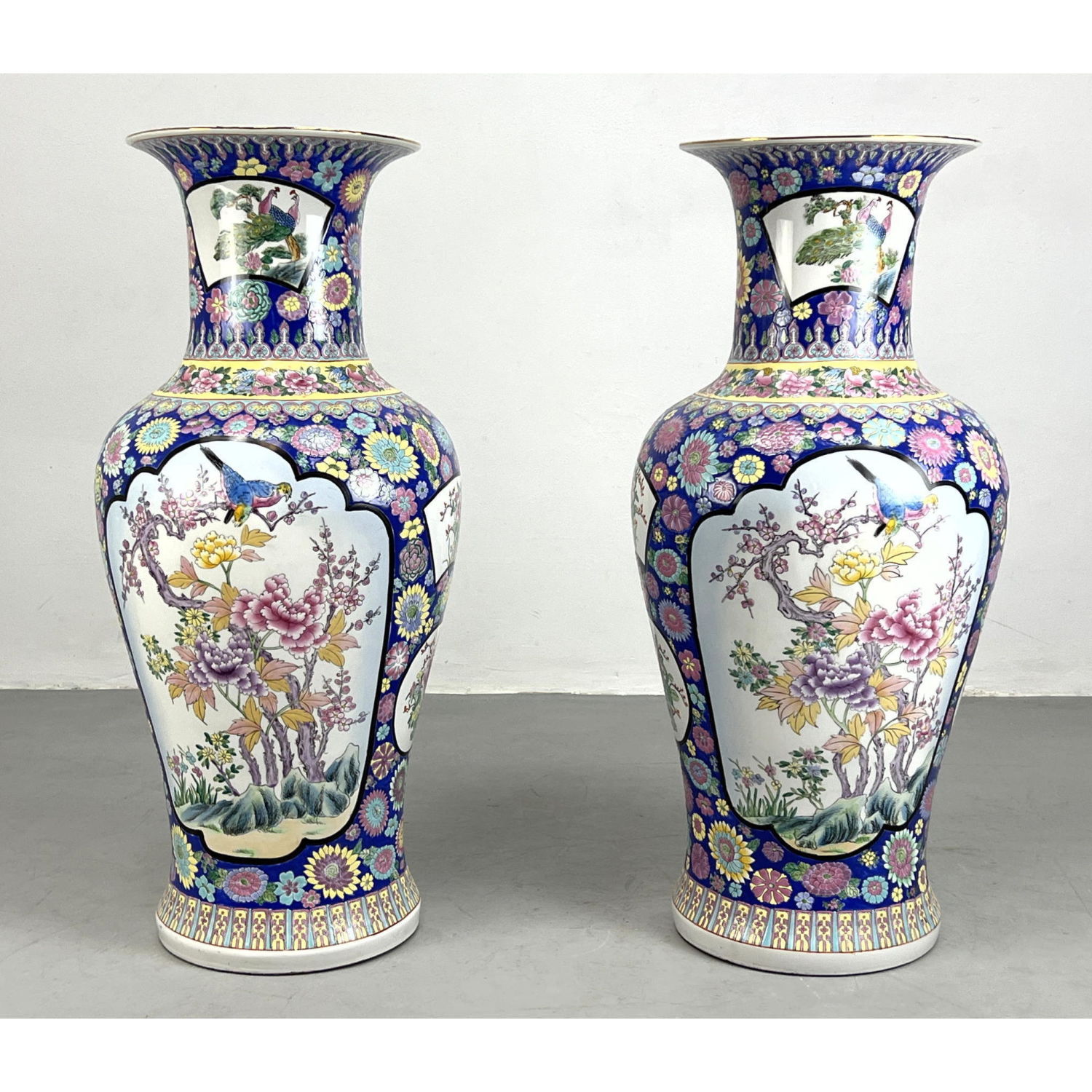 Appraisal: Pair Large Chines Porcelain Floor Vases Urns Floral and bird