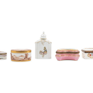 Appraisal: Five French and German Porcelain Boxes Primarily th Century Height