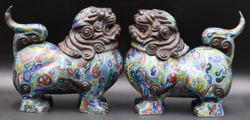 Appraisal: Pair of Chinese Cloisonne Foo Lion Incense Burners Pair of