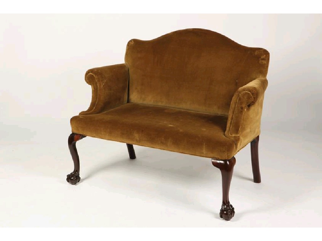 Appraisal: A GEORGE II MAHOGANY FRAMED SETTEE the upholstered arched back