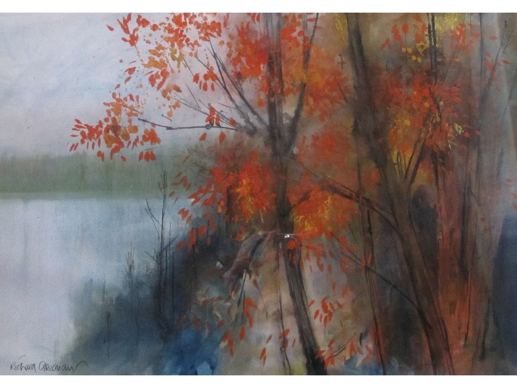 Appraisal: RICHARD AKERMAN Oil on paper 'Autumn Leaves' signed x