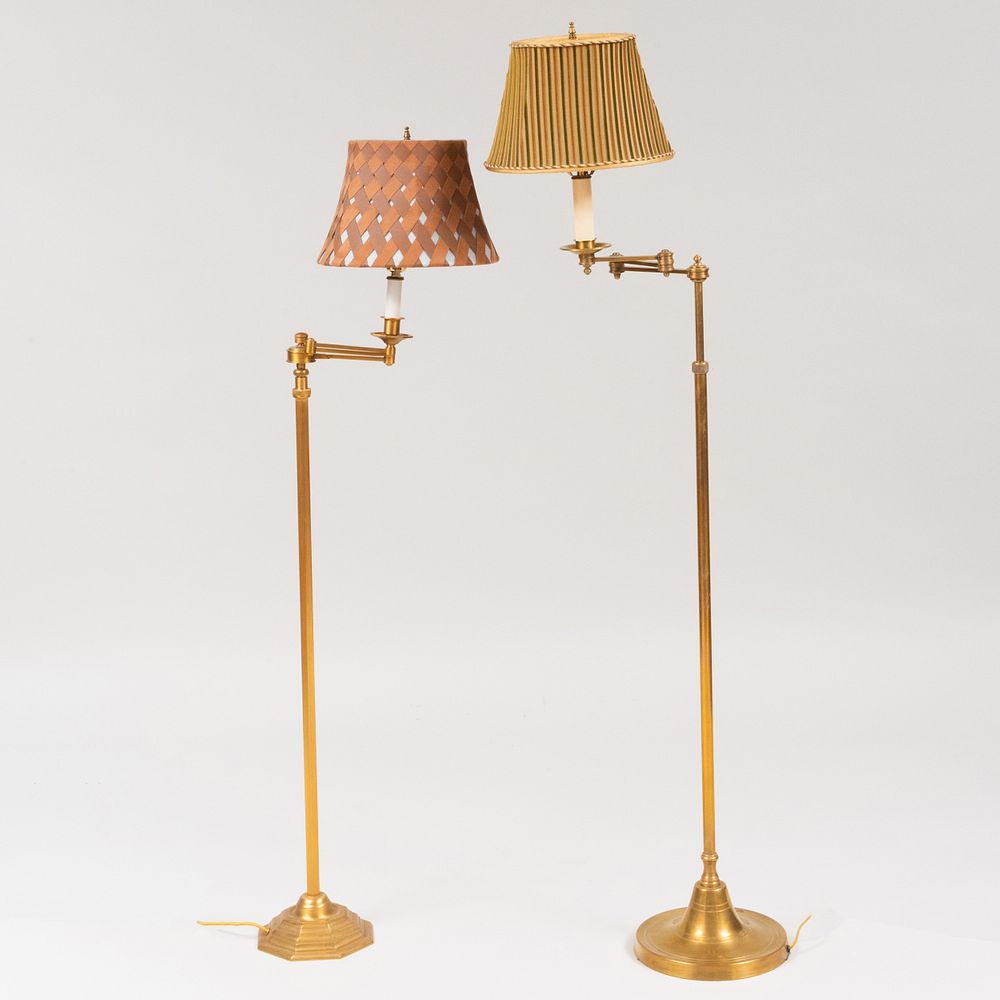 Appraisal: Two Retractable Brass Floor Lamps The taller ft in x