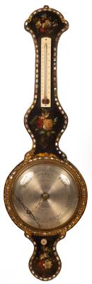 Appraisal: A th Century wheel barometer the painted and shell inlaid