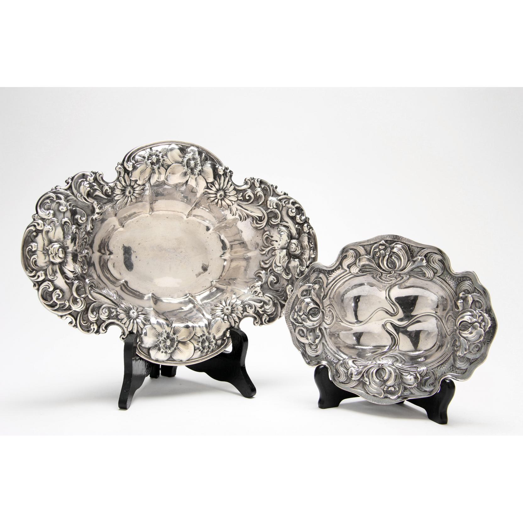 Appraisal: Two Art Nouveau Sterling Silver Bowls the first of oval