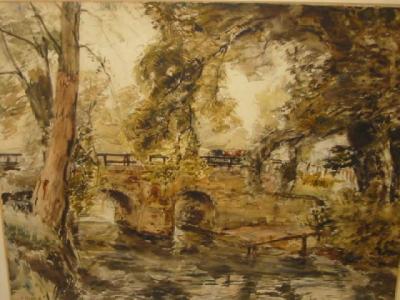 Appraisal: HERBERT ROYLE Cattle Crossing a Bridge signed x gilt frame