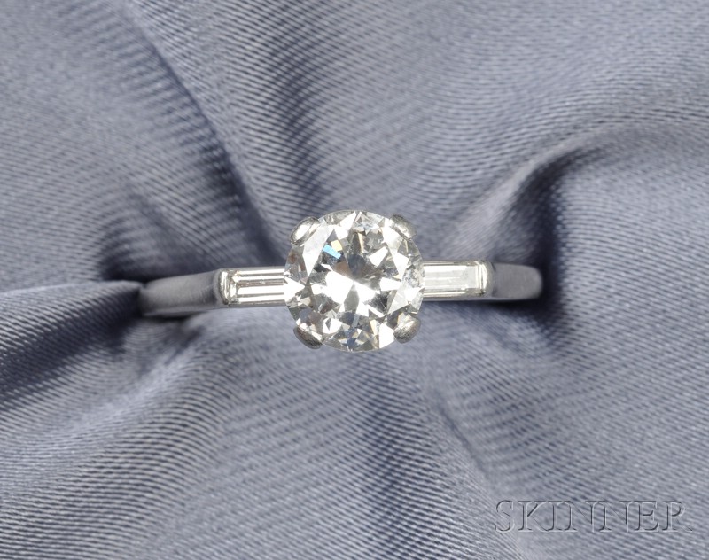 Appraisal: Platinum and Diamond Solitaire prong-set with an old European-cut diamond