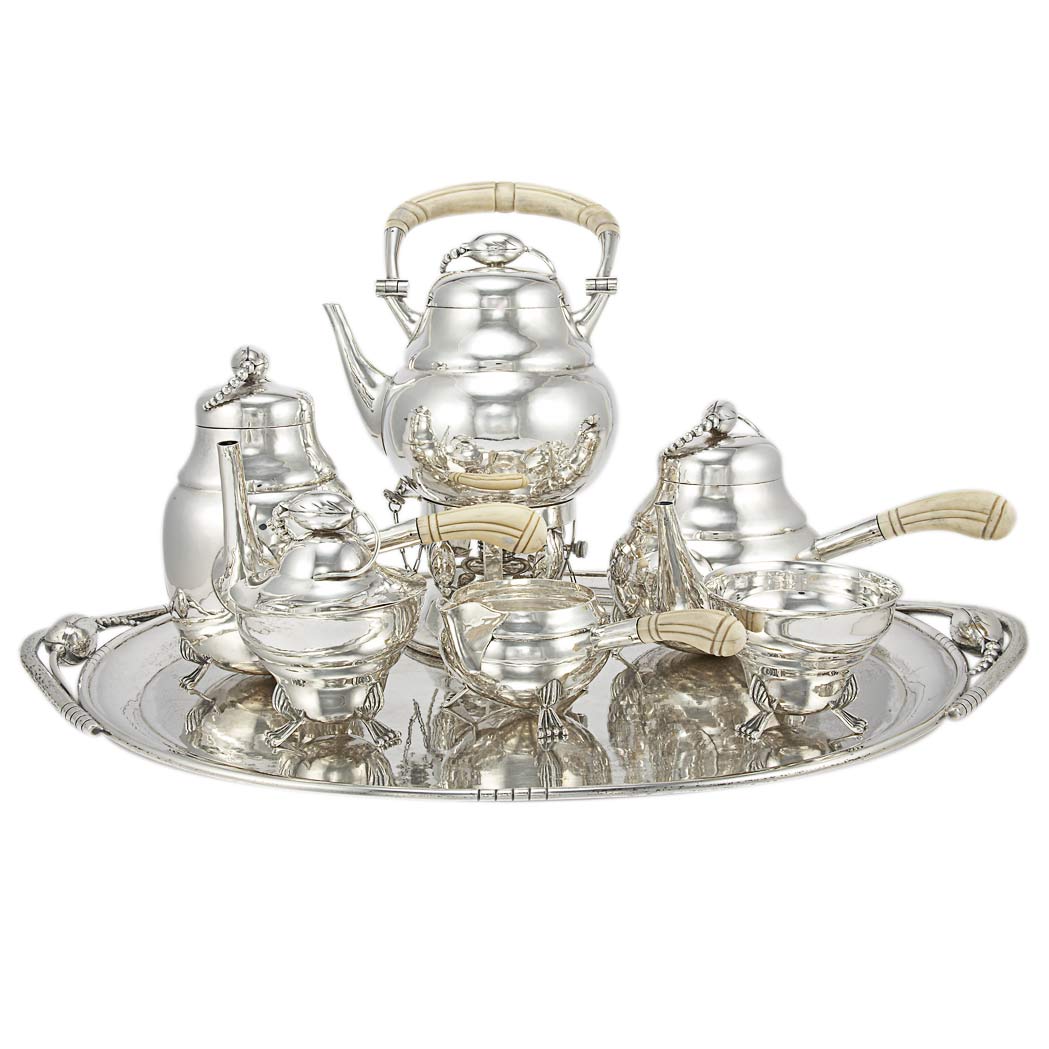 Appraisal: Mexican Ivory Mounted Sterling Silver Coffee and Tea Service In