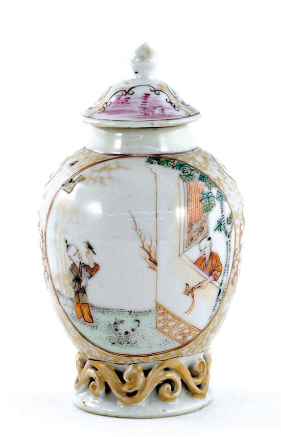 Appraisal: Chinese Export famille rose covered tea caddy circa - gilt