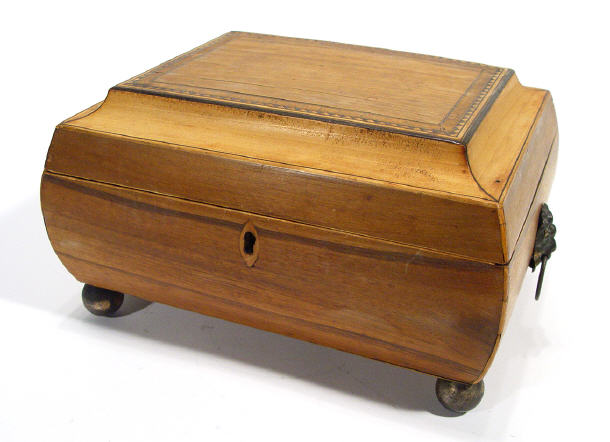 Appraisal: Walnut sarcophogus shape jewellery box with ring handles cm in