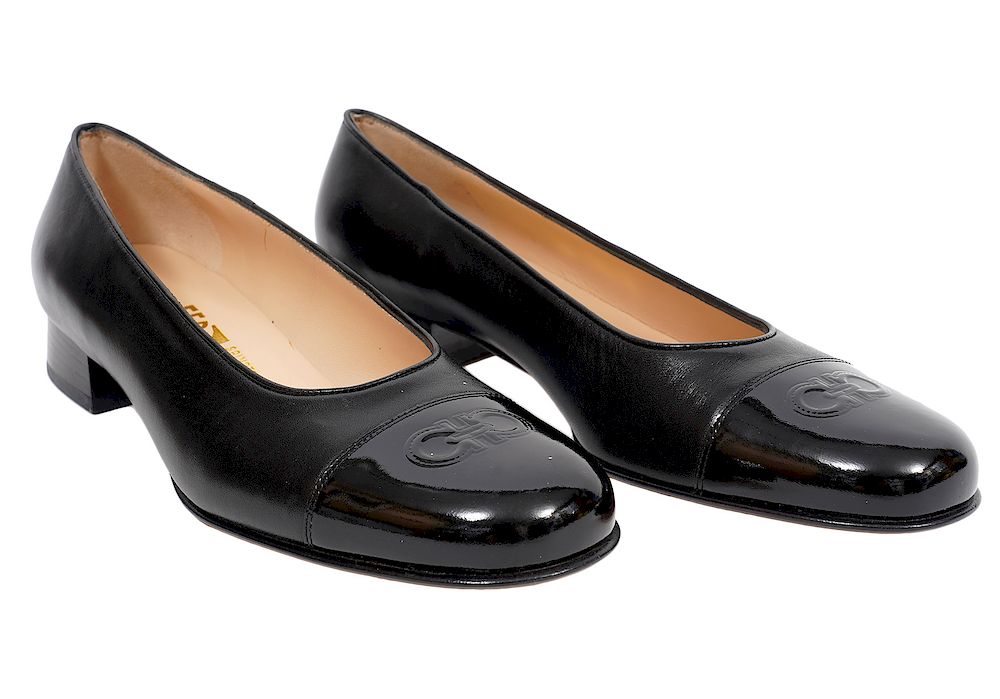 Appraisal: Salvatore Ferragamo Black Flats Size B Salvatore Ferragamo Black Flats