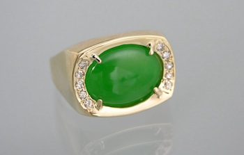 Appraisal: A Gentleman's Jadeite and Diamond Ring Heavy k gold mount