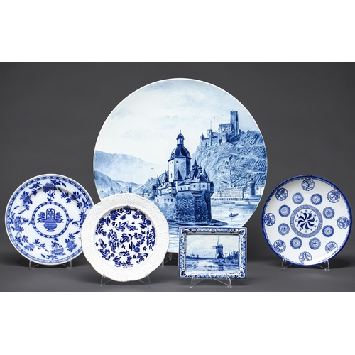 Appraisal: A Dutch delftware blue and white plaque with integral frame