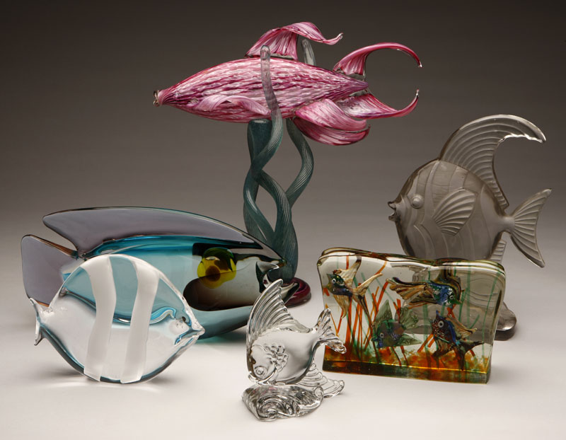 Appraisal: A group of six French and Italian art glass fish