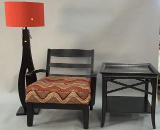 Appraisal: Three piece lot to include armchair table and floor lamp