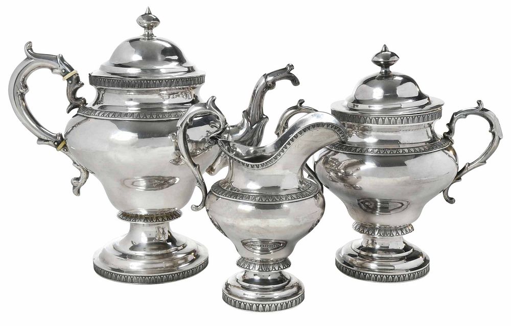 Appraisal: Three Piece Coin Silver Tea Service American mid th century