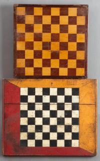 Appraisal: Two American Inlaid Folk Art Game Boards th c Larger-