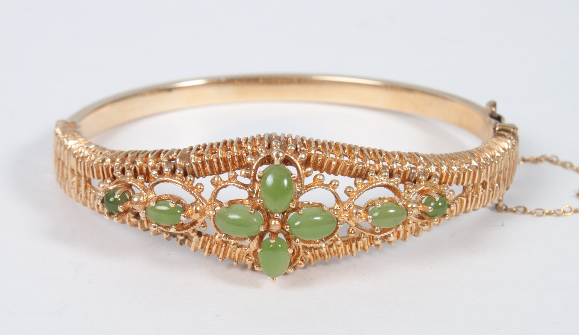 Appraisal: Lady's gold and jade bangle bracelet grams unmarked gold tests