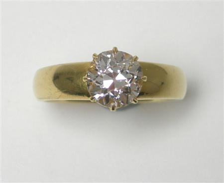 Appraisal: An ct gold mounted diamond single-stone ring claw set with