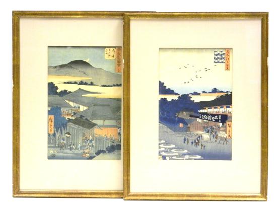 Appraisal: Two Ando Hiroshige Japanese - color woodblock prints on paper