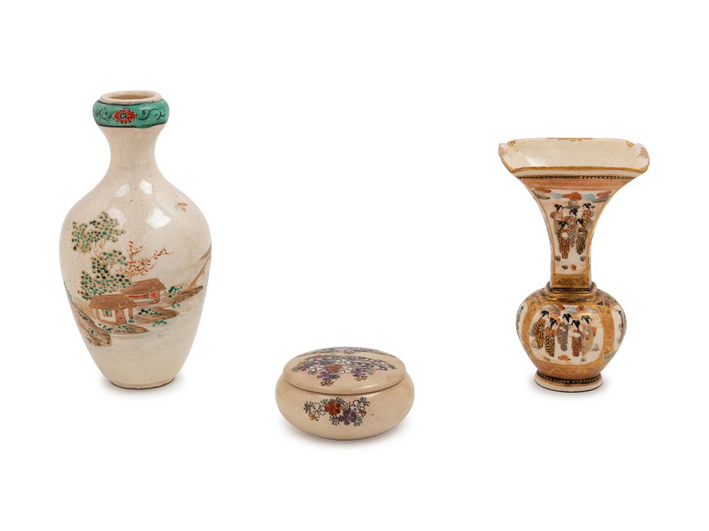 Appraisal: Three Satsuma Articles Three Satsuma Articles comprising a baluster bottle