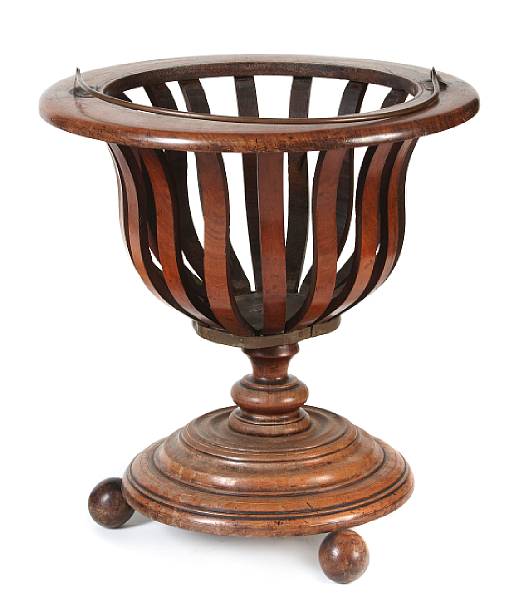 Appraisal: A Dutch inlaid walnut jardiniere height in diameter in