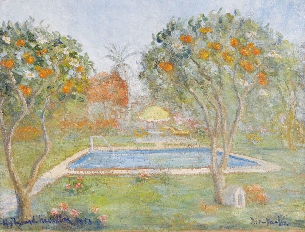 Appraisal: HILDEGARDE HAMILTON ORANGE TREES O COil on canvas painting of