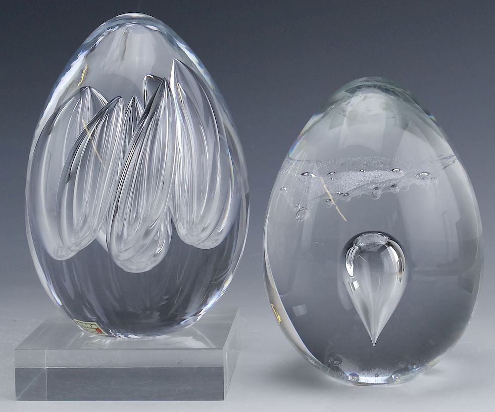 Appraisal: Ahus Art Glass Controlled Bubble Paperweights Guaranteed Authentic Pair of