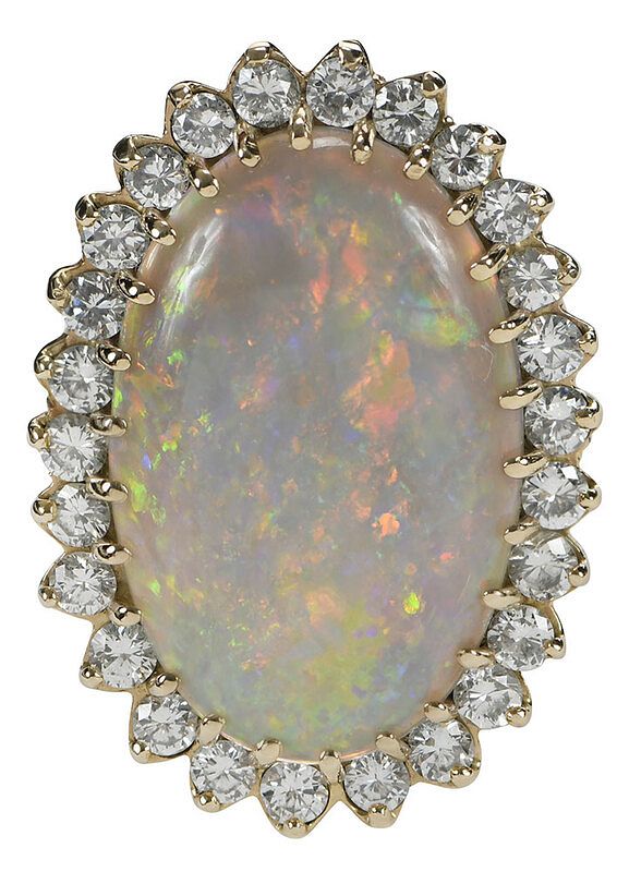 Appraisal: kt Opal and Diamond Ring center oval opal cabochon approx