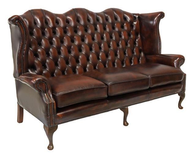 Appraisal: English Queen Anne style wingback three-seat sofa late th c