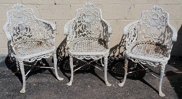 Appraisal: Three Victorian cast iron garden chairs h x w x