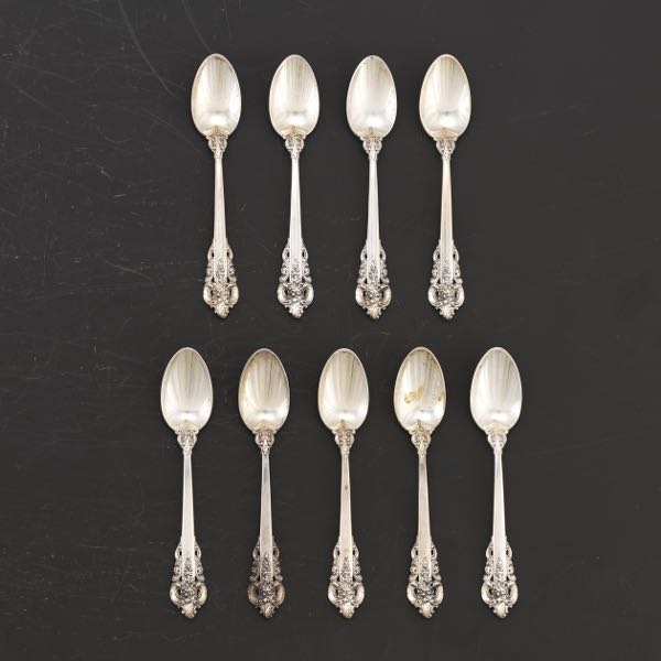 Appraisal: NINE WALLACE STERLING SILVER DEMITASSE SPOONS GRANDE BAROQUE PATTERN Classic