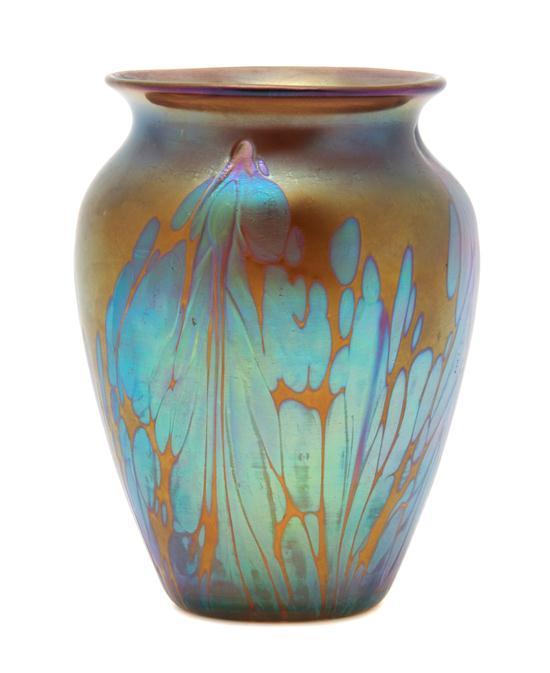 Appraisal: Loetz Glass Vase with iridescent Papillon oil spot decoration etched