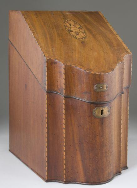 Appraisal: George III Inlaid Knife Box th century mahogany serpentine front