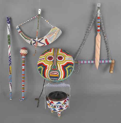 Appraisal: Group of African beaded items to include a medicine horn