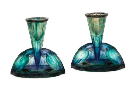 Appraisal: Pair of G Argy-Rousseau Pate de Cristal Candlesticks Estimate -