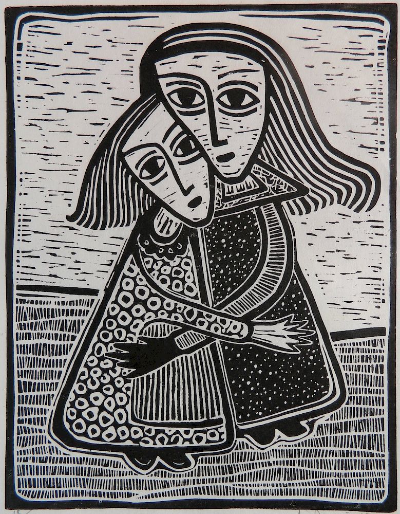 Appraisal: Alfrons Dargis woodcut Alfons Dargis Lithuanian - - Two Women-