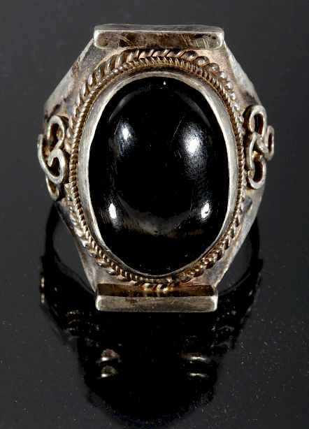 Appraisal: Navajo Sand Cast Silver Black Labradorite Ring For auction in