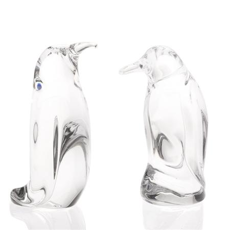 Appraisal: Pair of Daum Colorless Glass Figures of Penguins Estimate -