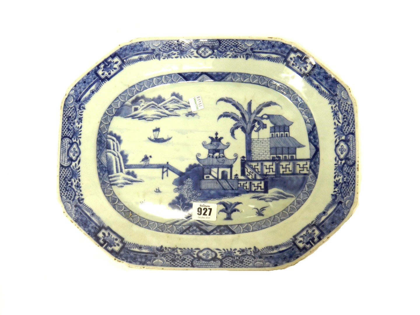 Appraisal: A Chinese blue and white export canted rectangular dish Qianlong