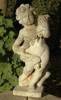 Appraisal: A GROUP OF FOUR CONCRETE GARDEN STATUES Including three Putti