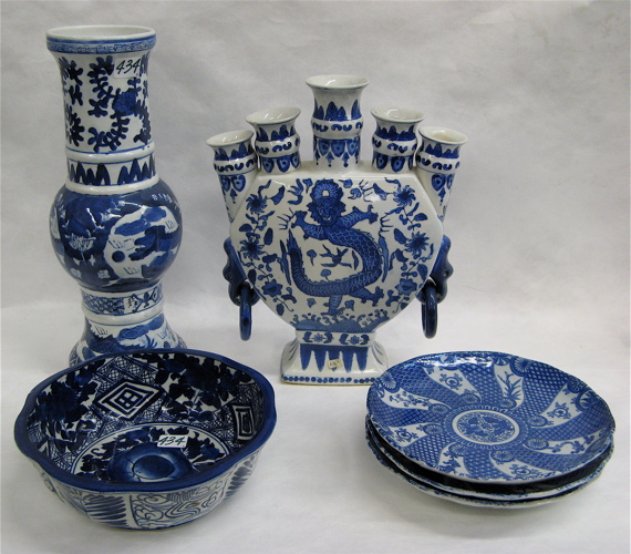 Appraisal: NINE CHINESE BLUE AND WHITE PORCELAINS including a -stem vase