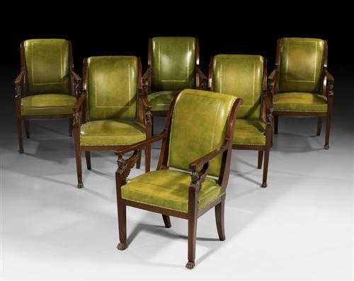 Appraisal: SET OF MAHOGANY FAUTEUILS AUX SPHINGES Empire Paris th century