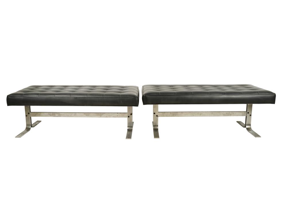 Appraisal: DUX PAIR MODERNIST CHROME BLACK LEATHER BENCHESwith manufacturer's tag to